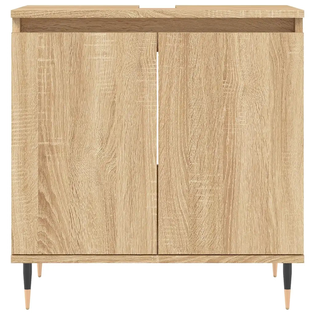 Mobiletto da bagno con gambe in ferro ampia capacità contenitiva 58 x 33 x 60 cm stile industriale legno di rovere Sonoma ingegnerizzato 02_0049016