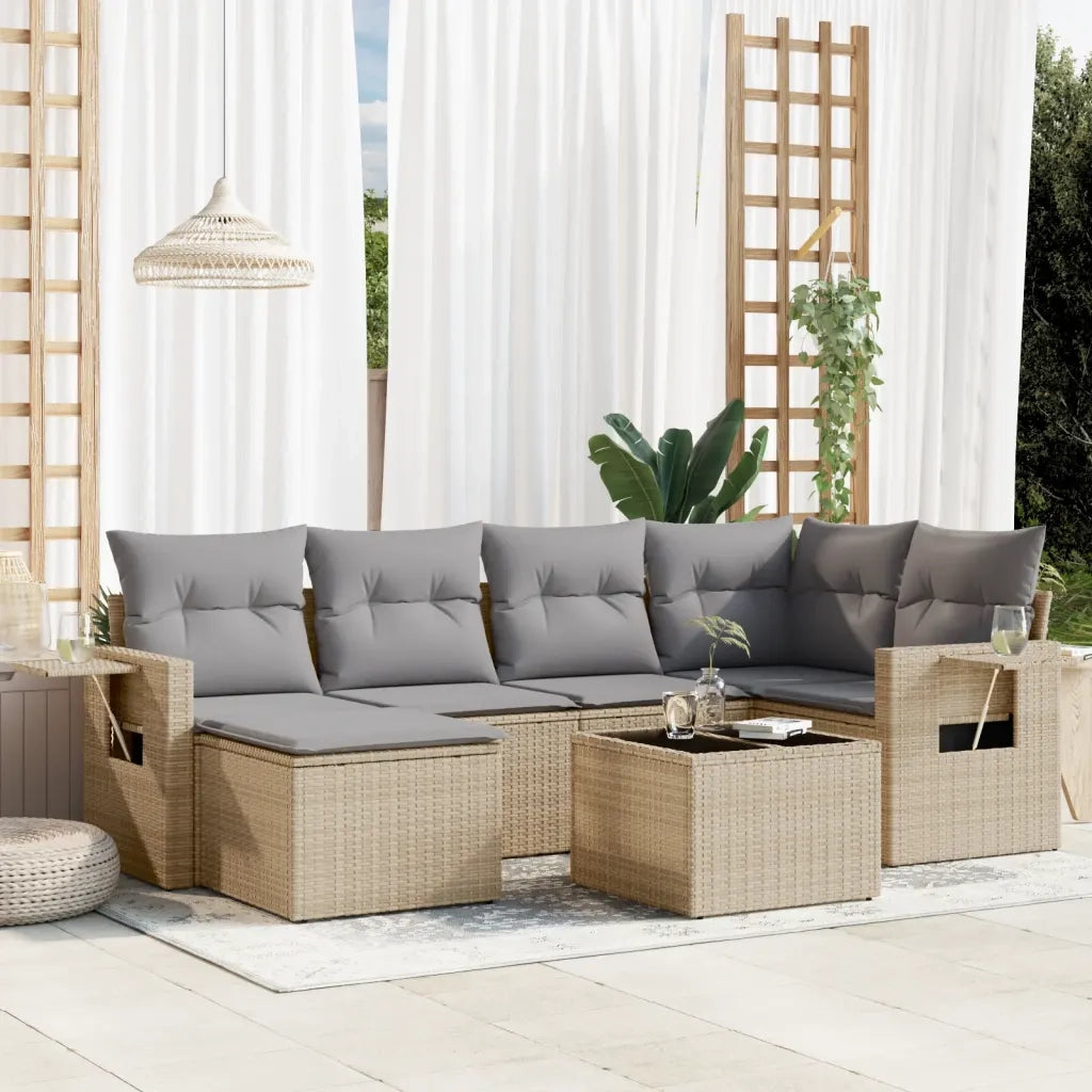 Set Divani da Giardino 7 pz con Cuscini Beige in Polyrattan 3220468