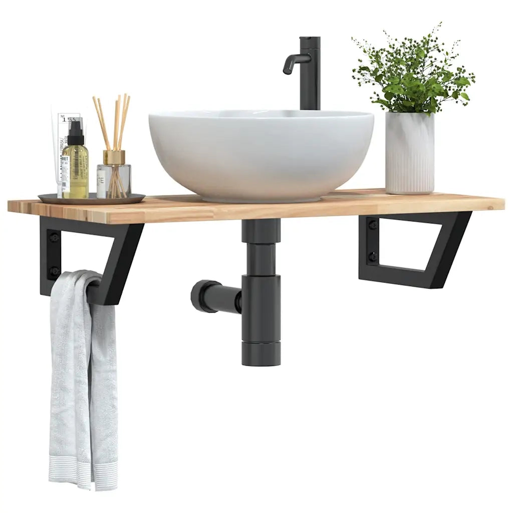 Ripiano a Parete per Lavabo in Acciaio e Massello di Acacia 3302671