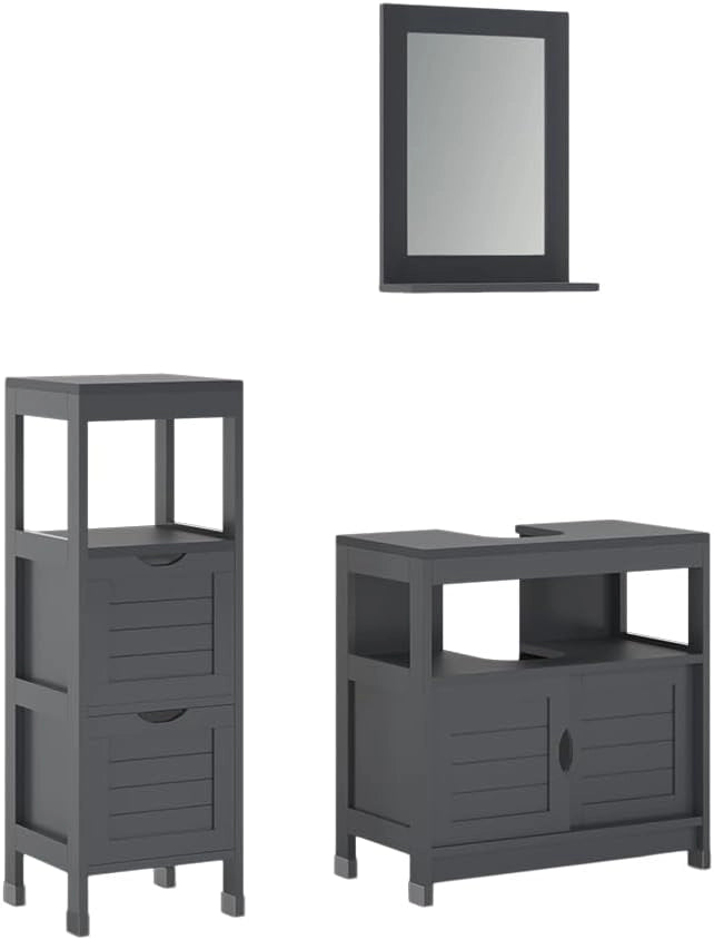 Set di mobili da bagno Vilda, Grigio, 60 cm, composto da specchio da bagno e mobile sottolavabo