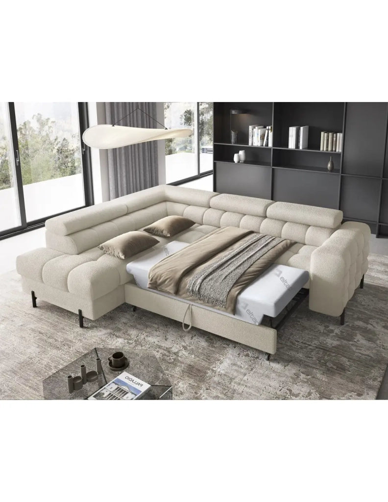 Divano ad angolo sinistro FERRUM Beige chiaro con contenitore 276x93x200cm