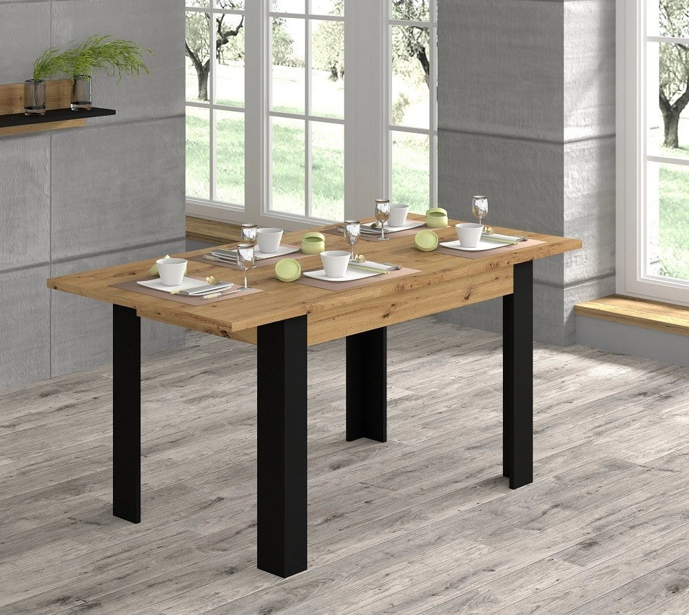 Tavolo allungabile NUKA 120/160x80x76 colore Rovere con gambe Nero opaco