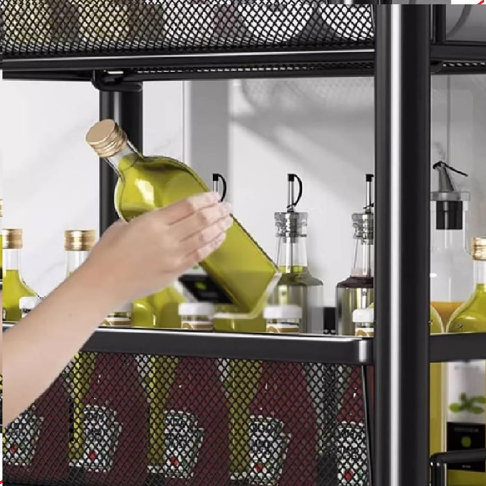 Carrello da Cucina Multiuso in Metallo Portaoggetti 5Ripiani 44x26 H 104cm Nero