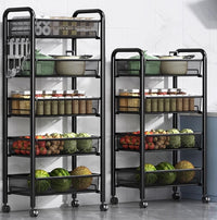 Carrello da Cucina Multiuso in Metallo Portaoggetti 5Ripiani 44x26 H 104cm Nero
