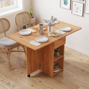 Tavolo da Pranzo Pieghevole Salvaspazio Legno 2 Ruote Casa Ufficio 120x77x75cm