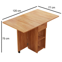 Tavolo da Pranzo Pieghevole Salvaspazio Legno 2 Ruote Casa Ufficio 120x77x75cm