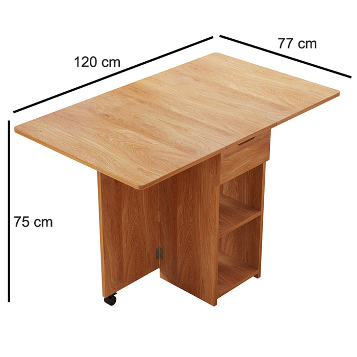 Tavolo da Pranzo Pieghevole Salvaspazio Legno 2 Ruote Casa Ufficio 120x77x75cm