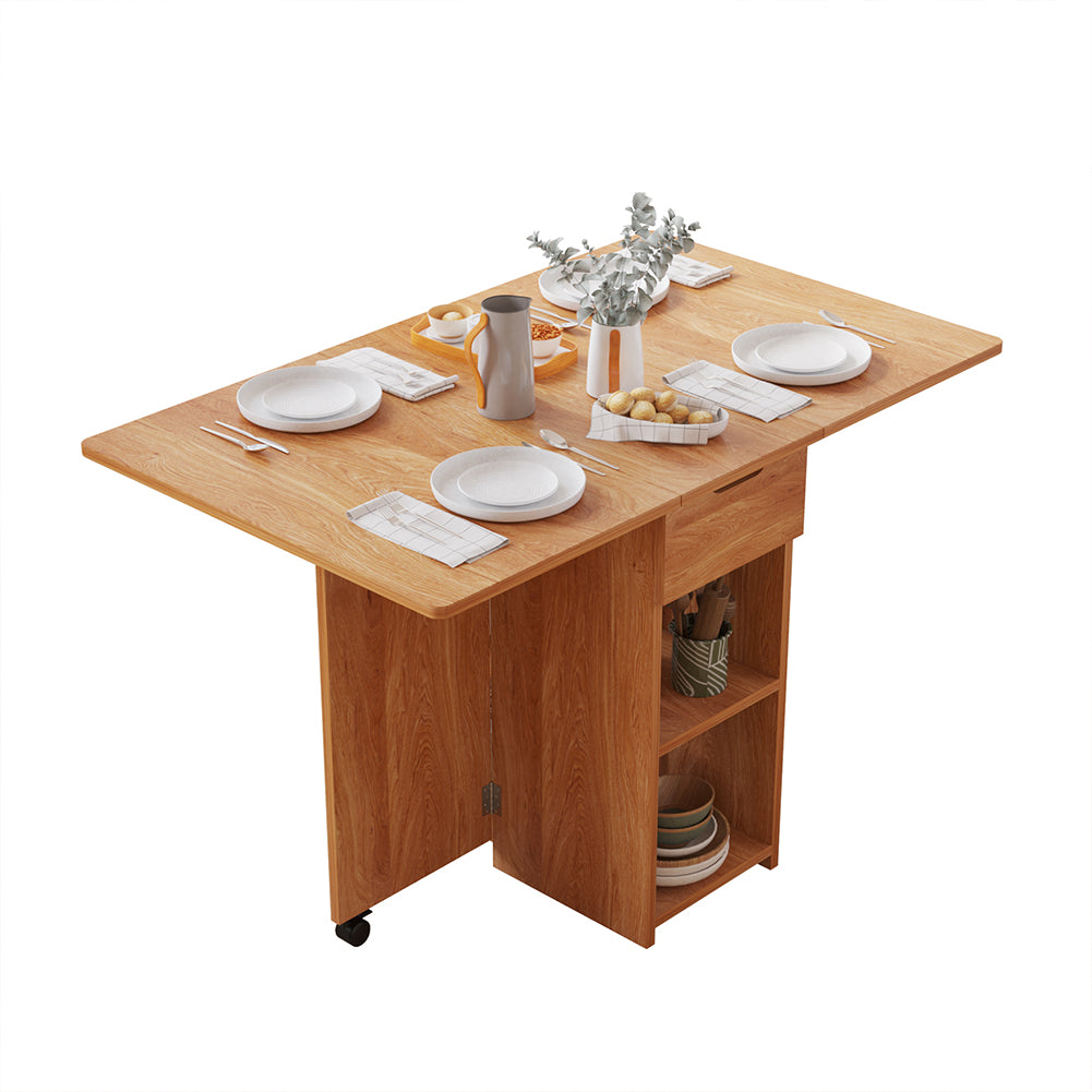 Tavolo da Pranzo Pieghevole Salvaspazio Legno 2 Ruote Casa Ufficio 120x77x75cm