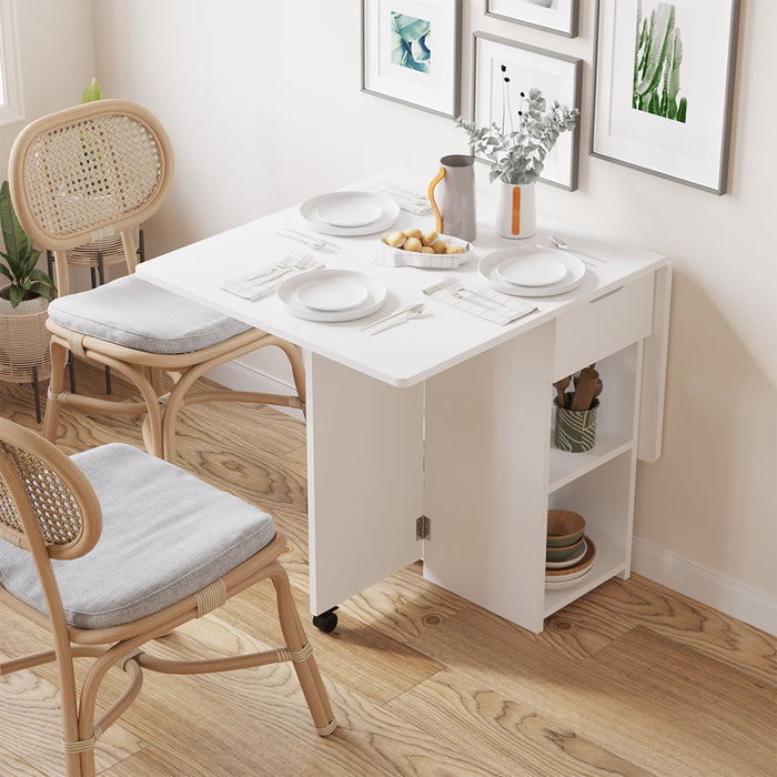 Tavolo da Pranzo Pieghevole Salvaspazio Bianco 2 Ruote Casa Ufficio 120x77x75cm
