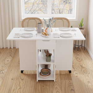 Tavolo da Pranzo Pieghevole Salvaspazio Bianco 2 Ruote Casa Ufficio 120x77x75cm