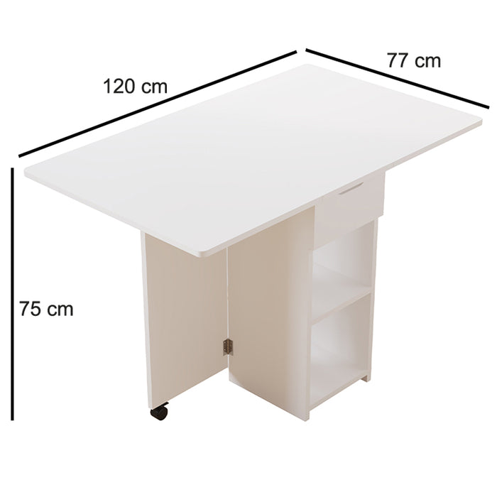 Tavolo da Pranzo Pieghevole Salvaspazio Bianco 2 Ruote Casa Ufficio 120x77x75cm