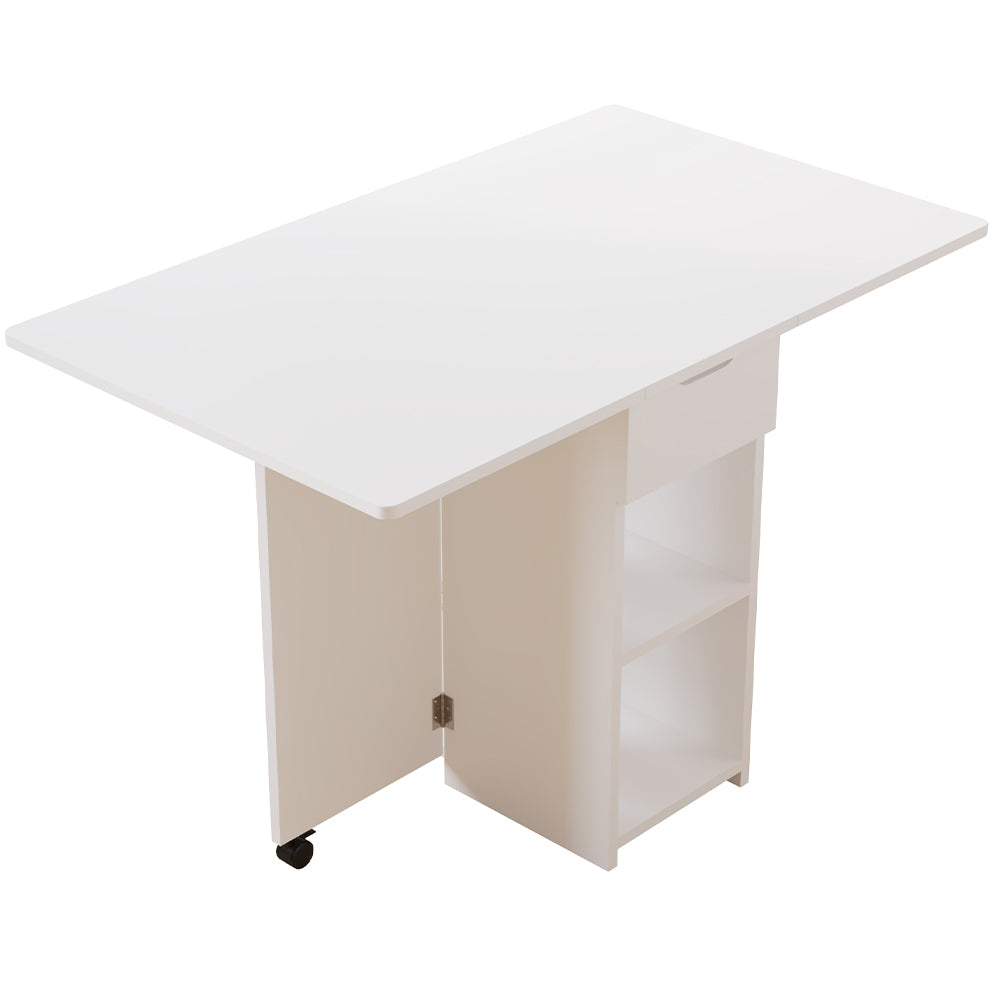 Tavolo da Pranzo Pieghevole Salvaspazio Bianco 2 Ruote Casa Ufficio 120x77x75cm