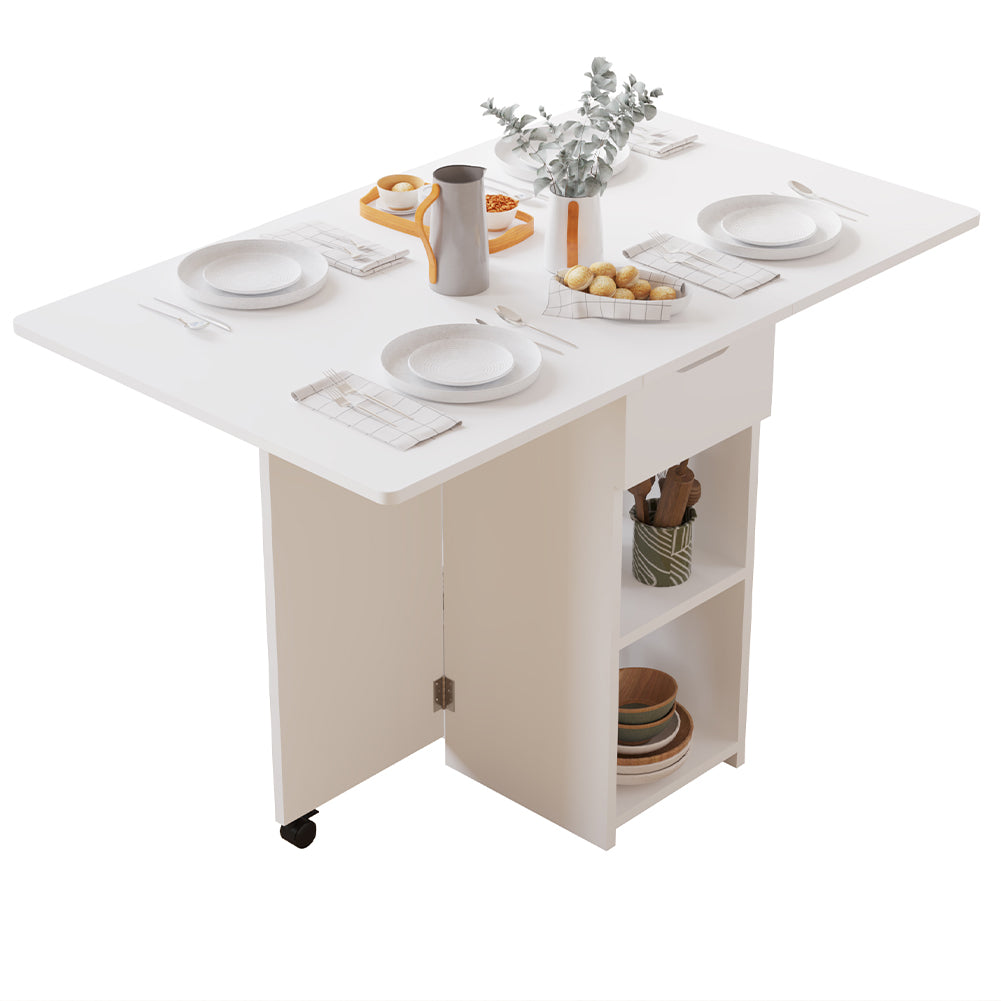 Tavolo da Pranzo Pieghevole Salvaspazio Bianco 2 Ruote Casa Ufficio 120x77x75cm