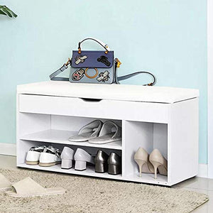 Panca Scarpiera Casa Multiuso Porta Scarpe Cuscino Eco Pelle Bianco 104x29.5x49cm