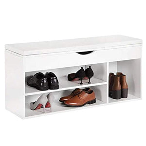 Panca Scarpiera Casa Multiuso Porta Scarpe Cuscino Eco Pelle Bianco 104x29.5x49cm