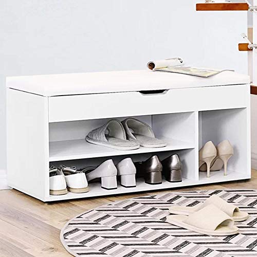 Panca Scarpiera Casa Multiuso Porta Scarpe Cuscino Eco Pelle Bianco 104x29.5x49cm