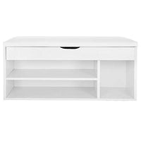 Panca Scarpiera Casa Multiuso Porta Scarpe Cuscino Eco Pelle Bianco 104x29.5x49cm
