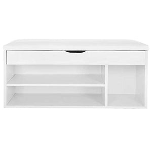 Panca Scarpiera Casa Multiuso Porta Scarpe Cuscino Eco Pelle Bianco 104x29.5x49cm