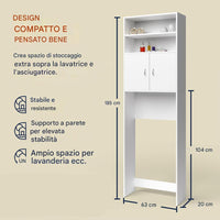 Mobile per Lavatrice Mobiletto da Bagno Armadio 2 Ante e 2 Ripiani 63x20x185cm