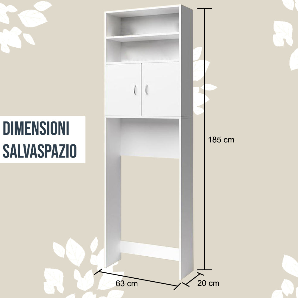 Mobile per Lavatrice Mobiletto da Bagno Armadio 2 Ante e 2 Ripiani 63x20x185cm