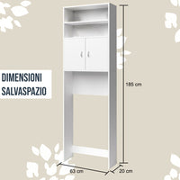 Mobile per Lavatrice Mobiletto da Bagno Armadio 2 Ante e 2 Ripiani 63x20x185cm