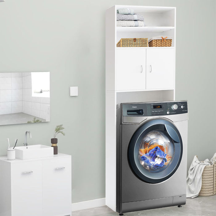 Mobile per Lavatrice Mobiletto da Bagno Armadio 2 Ante e 2 Ripiani 63x20x185cm