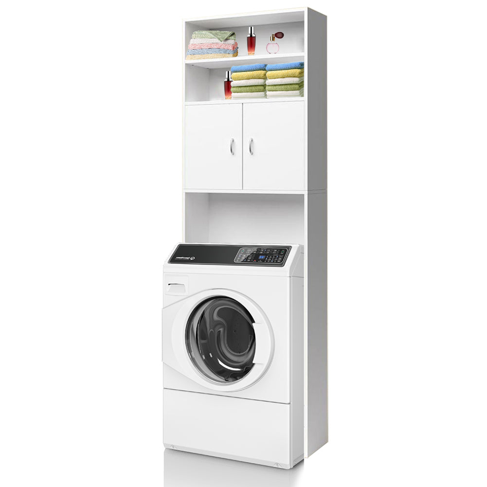 Mobile per Lavatrice Mobiletto da Bagno Armadio 2 Ante e 2 Ripiani 63x20x185cm