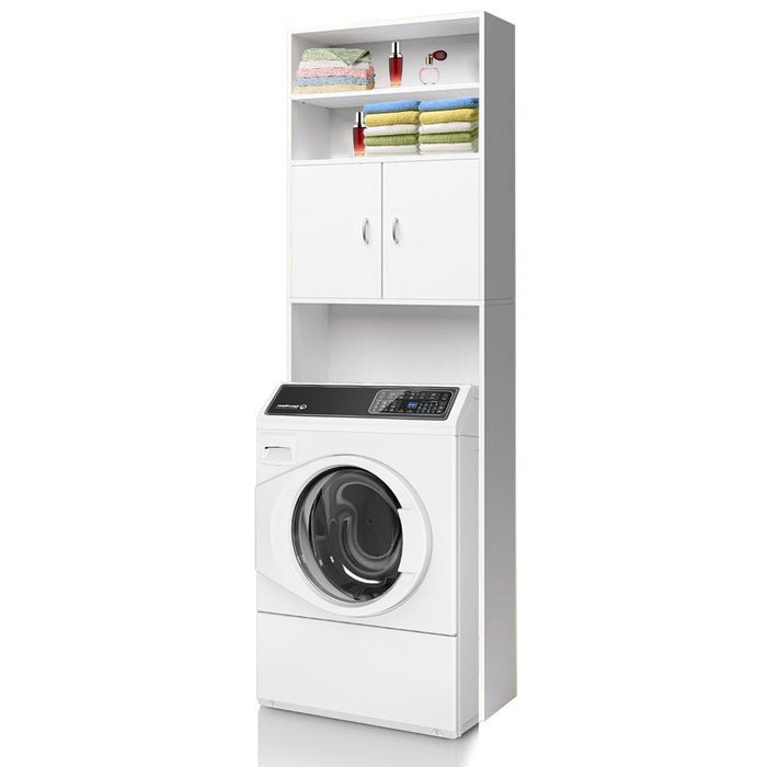 Mobile per Lavatrice Mobiletto da Bagno Armadio 2 Ante e 2 Ripiani 63x20x185cm