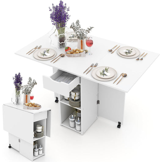 Tavolo da Pranzo Pieghevole Salvaspazio Bianco 2 Ruote Casa Ufficio 120x77x75cm