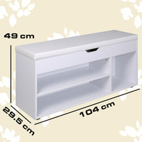 Panca Scarpiera Casa Multiuso Porta Scarpe Cuscino Eco Pelle Bianco 104x29.5x49cm