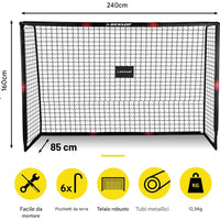 Porta da Calcio per Allenamento da Esterno Rete Rivestita Antiurto 240x160x85 cm