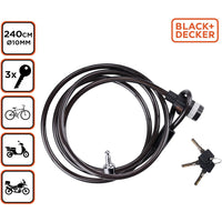 BLACK+DECKER Lucchetto a Cavo per Bicicletta Moto e Scooter Lunghezza 240 cm