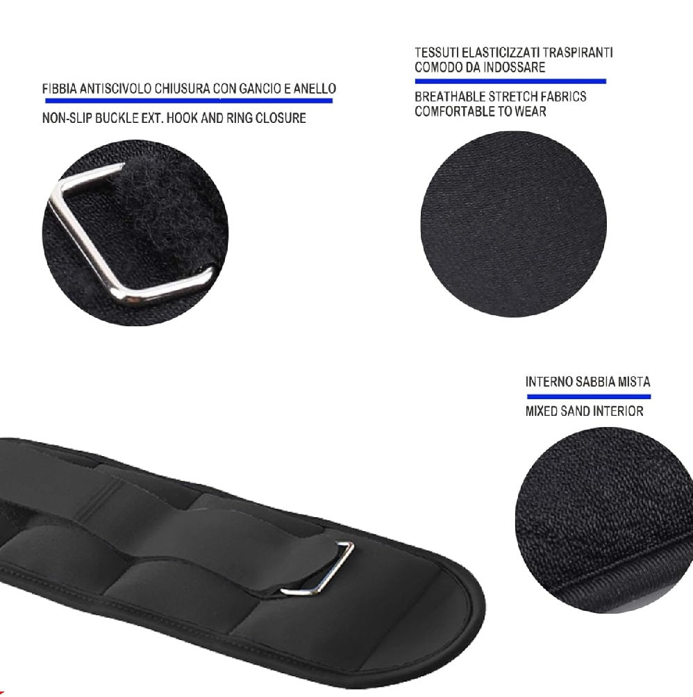 Kit 2 Pesi Allenamento Fitness 3KG Regolabili per Polsi e Caviglie Nero