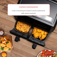 Double Air Fryer Friggitrice Aria Calda 8 L  Display Digitale 1700W Sync Finish