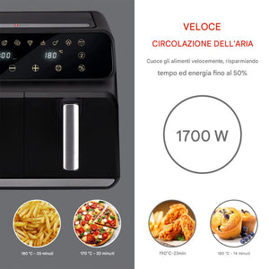 Double Air Fryer Friggitrice Aria Calda 8 L  Display Digitale 1700W Sync Finish