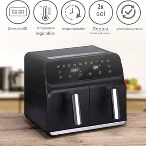 Double Air Fryer Friggitrice Aria Calda 8 L  Display Digitale 1700W Sync Finish