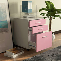 Cassettiera Scrivania Ufficio Mobiletto 3 Cassetti e Ruote Girevoli per Stampante Rosa