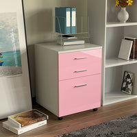 Cassettiera Scrivania Ufficio Mobiletto 3 Cassetti e Ruote Girevoli per Stampante Rosa