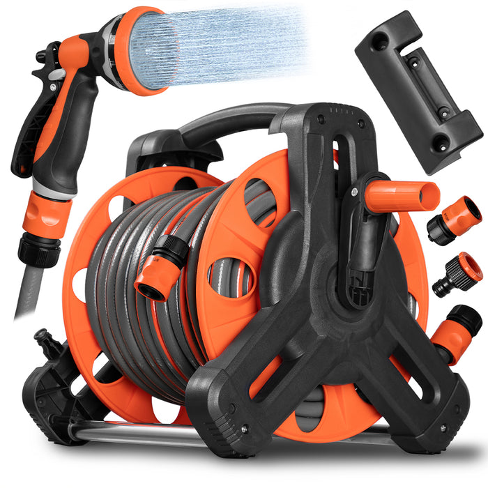 Avvolgitubo da Giardino 30mt PVC con Pistola 10 Funzioni e Supporto Parete
