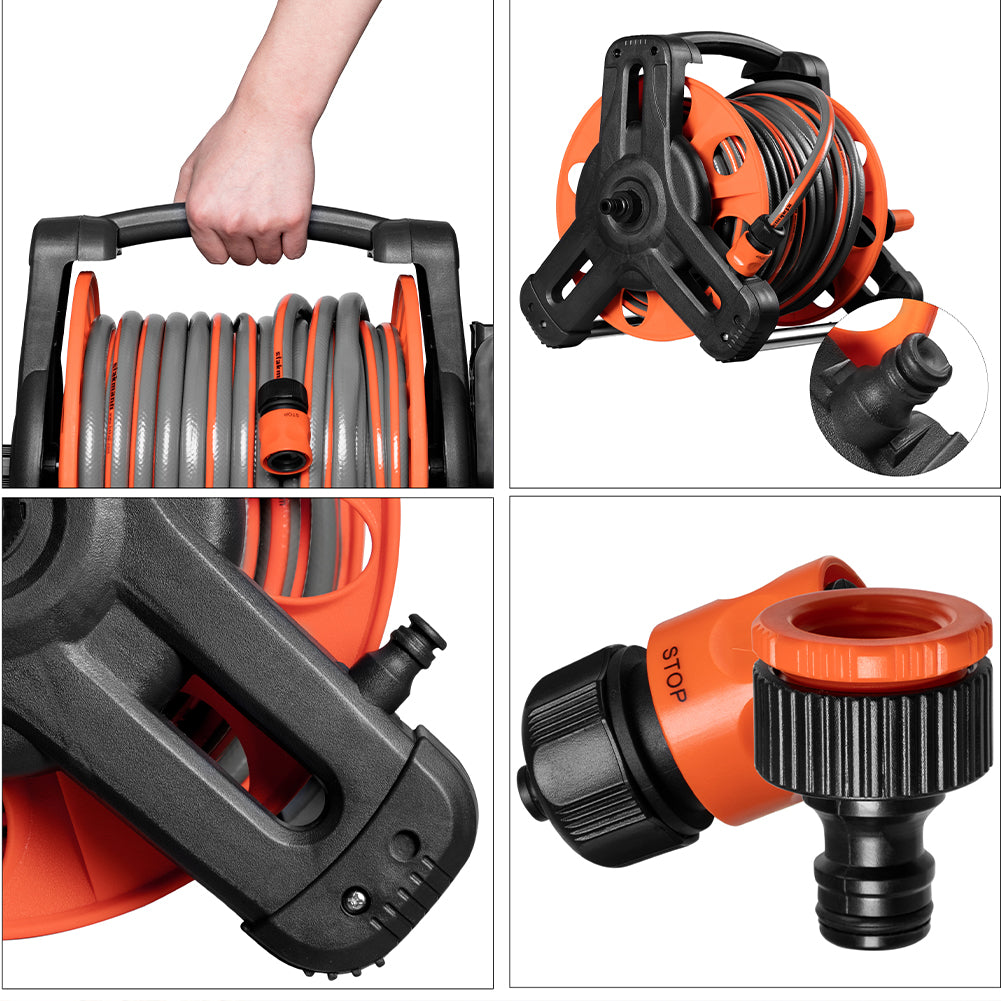 Avvolgitubo da Giardino 30mt PVC con Pistola 10 Funzioni e Supporto Parete