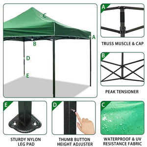 Gazebo 3x3 Pieghevole Impermeabile Richiudibile a Fisarmonica Professionale Verde