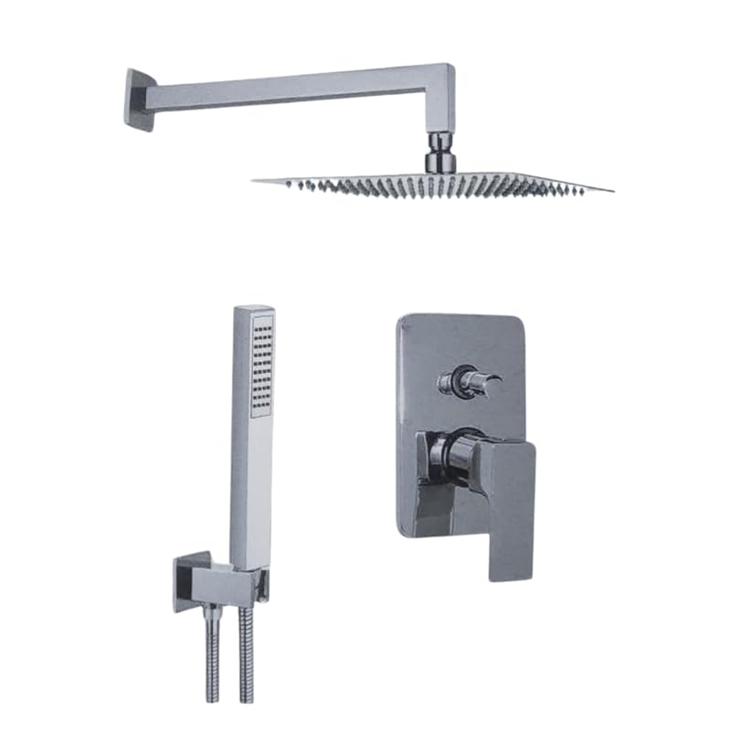 IMPALLI Kit Doccia Con Soffione Doccia Quadrato 250 Mm X 250 Mm Braccio Doccia 350 Mm Supporto Doccia Con Presa Acqua Flessibile Doccia E Miscelatore Doccia Incasso Due Vie (CROMO)