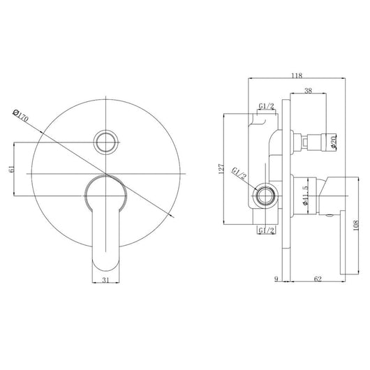 IMPALLI Miscelatore Doccia A Incasso Miscelatore Per Doccia Due Vie Con Deviatore Doccia Piastra Rotonda Miscelatore Da Doccia Serie HH (CROMO)