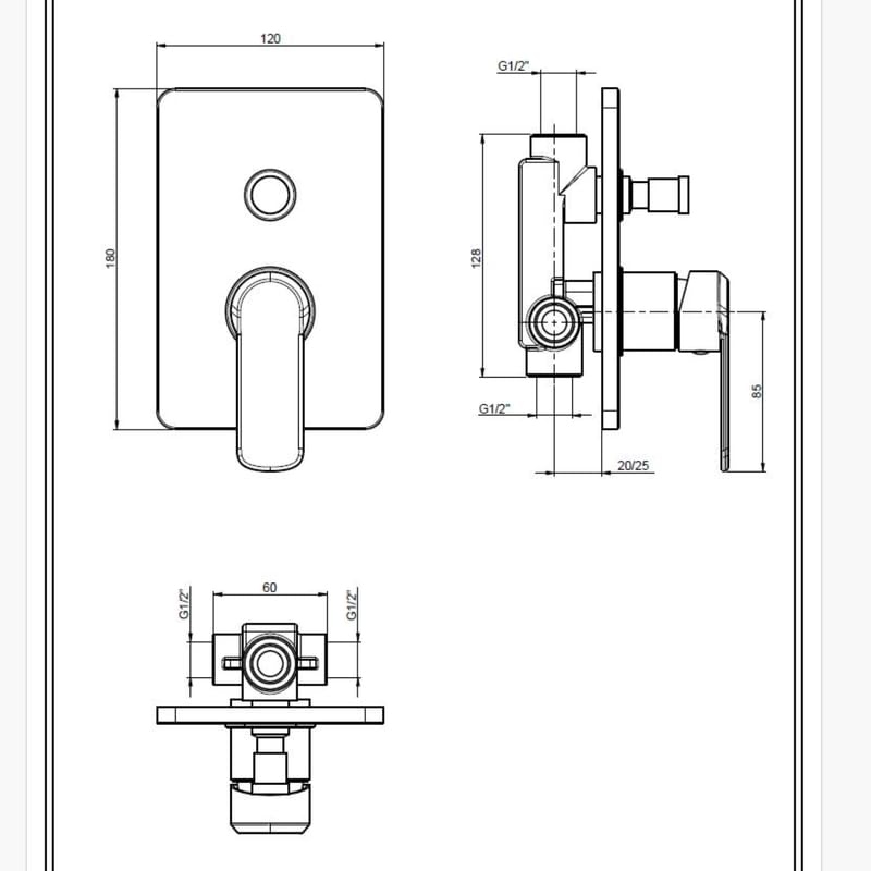 IMPALLI Miscelatore Doccia A Incasso Due Vie Con Deviatore Doccia Miscelatore Per Doccia Piastra Quadrata Finitura Cromata Miscelatore Da Doccia Serie HH