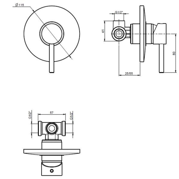 IMPALLI Miscelatore Doccia A Incasso Miscelatore Per Doccia Una Via Miscelatore A Muro Piastra Tonda Serie MM (NERO OPACO)