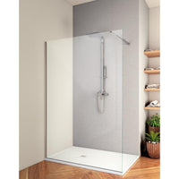 IMPALLI Box Doccia Walk In H200 CM Estensibile 148,5-150 Cm Reversibile Cabina Doccia Anticalcare Cristallo Trasparente Temperato 8 Mm Bracci Estensibili (CROMO LUCIDO 150)