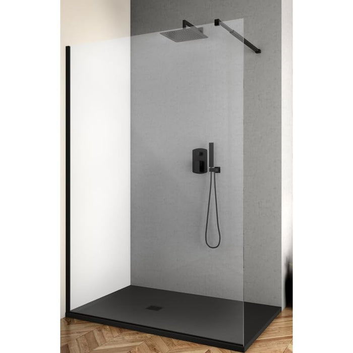 IMPALLI Box Doccia Walk In H200 CM Estensibile 148,5-150 Cm Reversibile Cabina Doccia Anticalcare Cristallo Trasparente Temperato 8 Mm Bracci Estensibili (NERO OPACO 150)