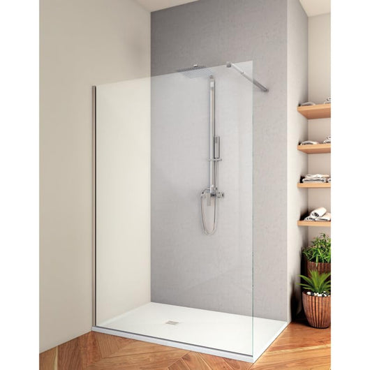 IMPALLI Box Doccia Walk In H200 CM Estensibile 158,5-160 Cm Reversibile Cabina Doccia Anticalcare Cristallo Trasparente Temperato 8 Mm Bracci Estensibili (CROMO LUCIDO 160)