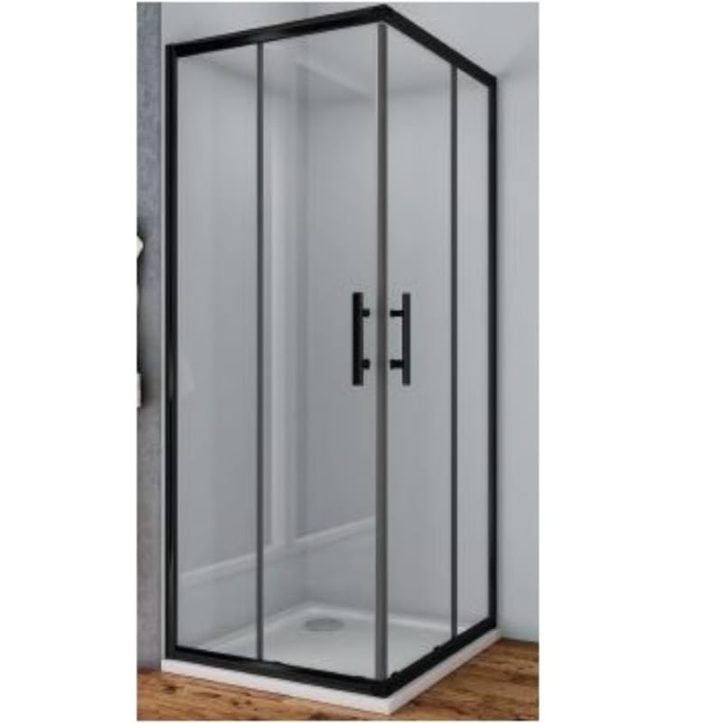 IMPALLI Box Doccia Angolare H190CM Estensibile 78-79,5 Cm 98-99,5 Cm Ante Scorrevoli Cabina Doccia Reversibile Cristallo Temperato 6 Mm Finitura Cristallo Trasparente Profili Neri (80X100)