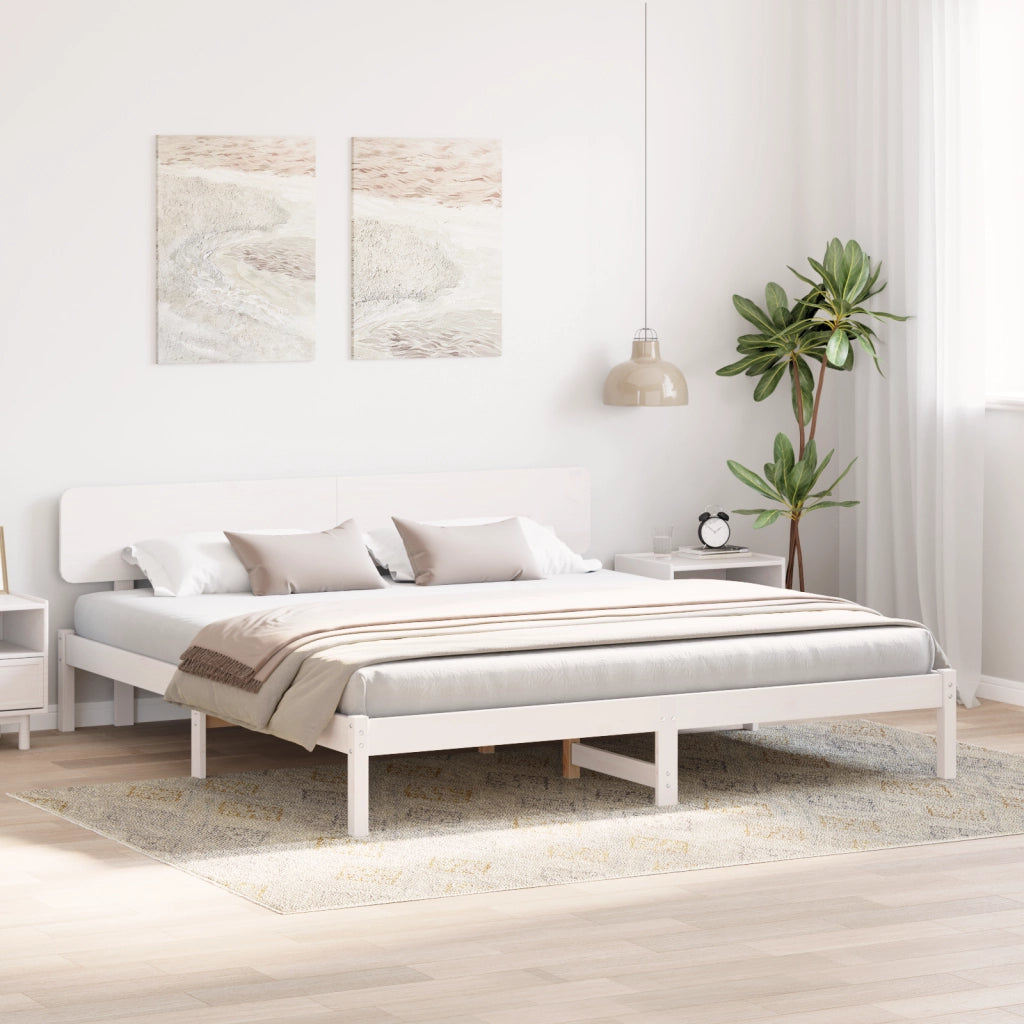 Struttura Letto con Testiera Bianca 180x200 cm Legno Massello di Pino